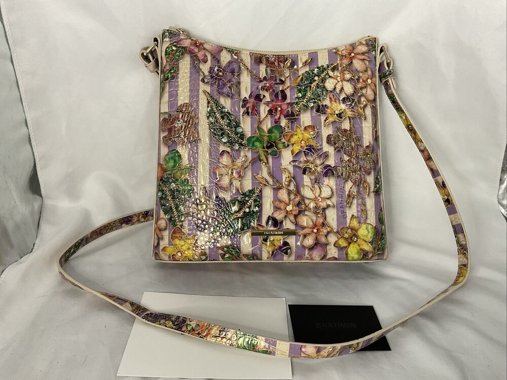 Brahmin Melbourne Collection Katie Pinstripe Petals Leather Crossbody Bag